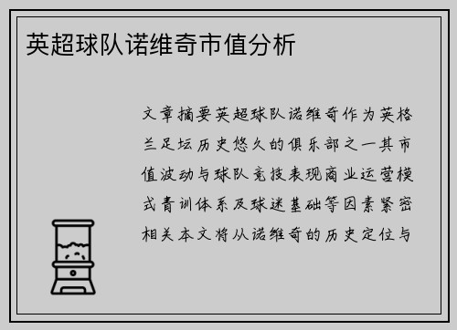 英超球队诺维奇市值分析