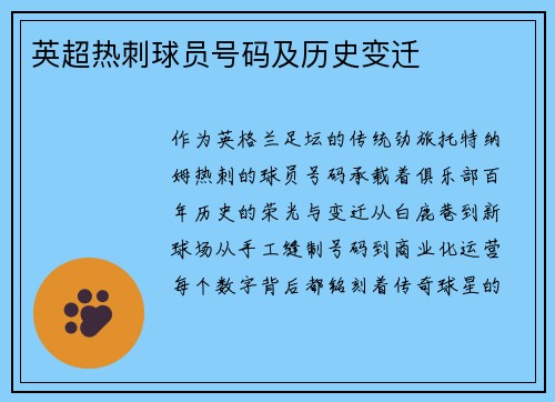 英超热刺球员号码及历史变迁