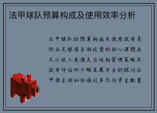 法甲球队预算构成及使用效率分析