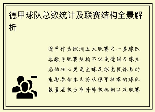 德甲球队总数统计及联赛结构全景解析